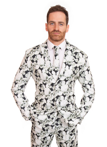 Black and White Halloween Skull Print Stag Suit