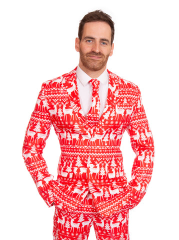 Red Hawaiian Print Stag Suit