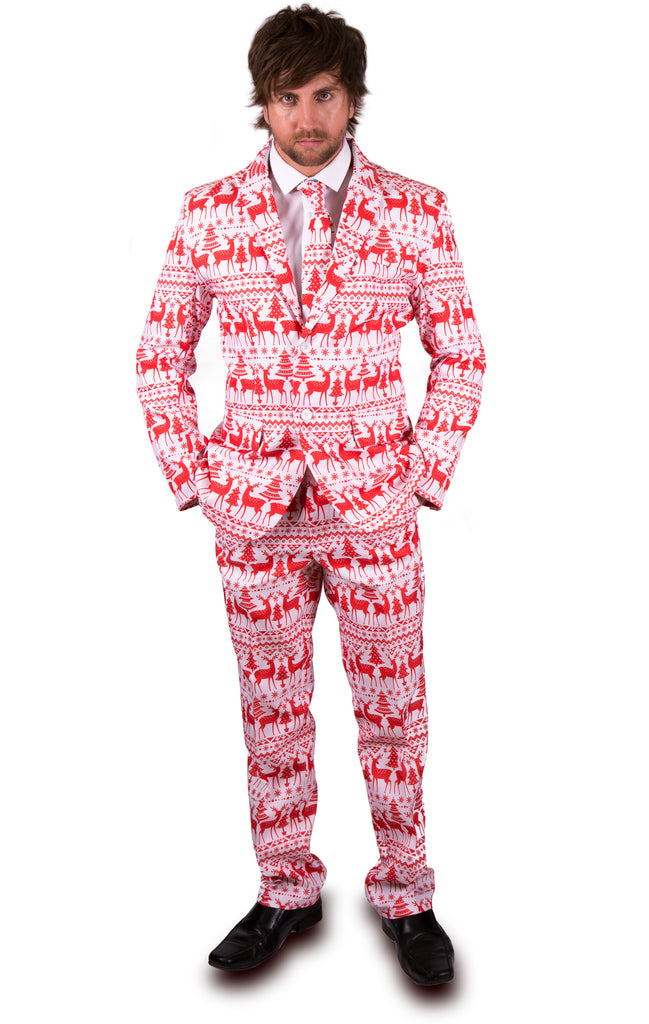 White and Red Reindeer Christmas Stag Suit - Stag Suits